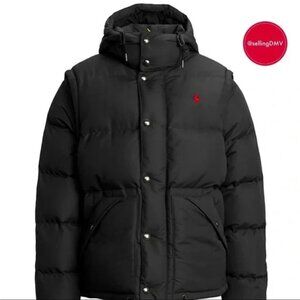 Polo Puffer Boulder Down Jacket Convertible to Vest and Removable Hood
